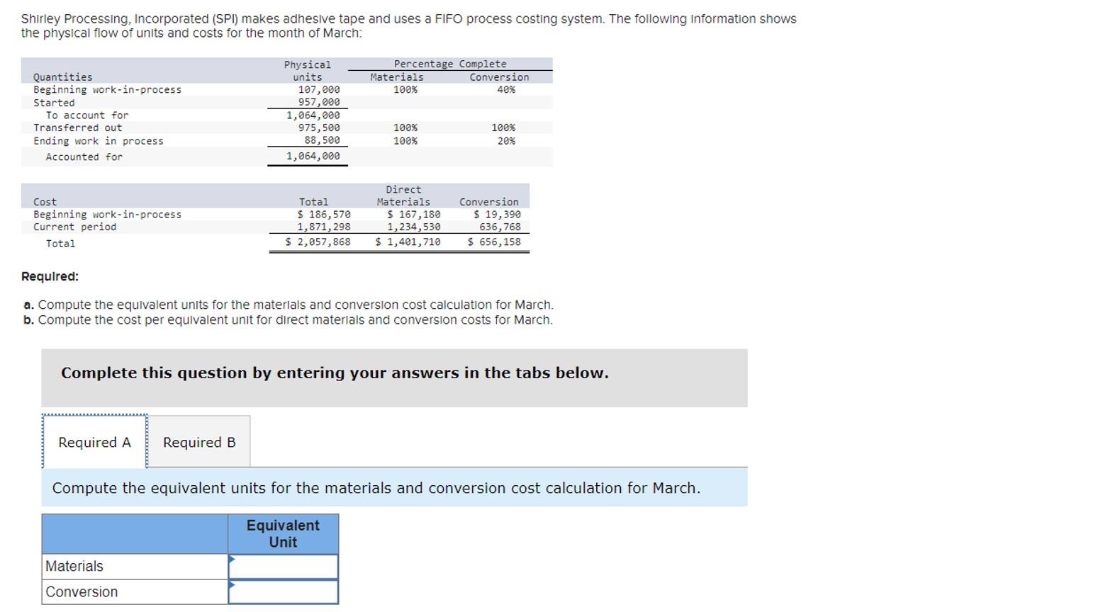  Shirley Processing, Incorporated (SPI) makes adhesive tape and uses a FIFO