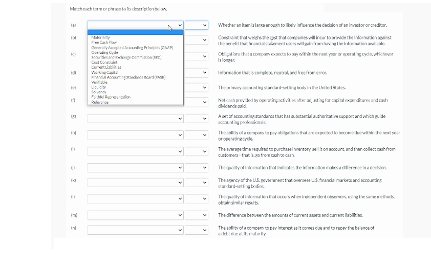 Match each term or phrase to its description below. Whether an