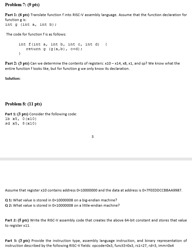  Problem 7: (9 pts) Part 1: (6 pts) Translate function f