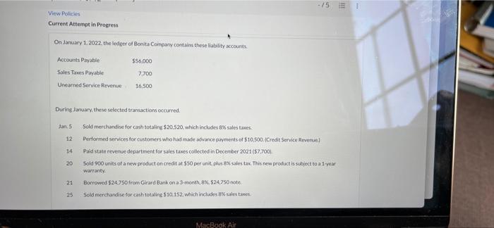  -15 E View Policies Current Attempt in Progress On January 1,