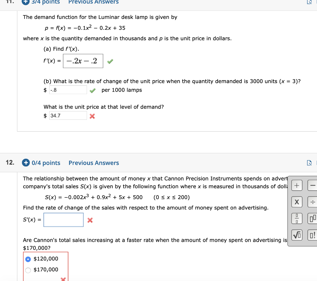 +374 points Previous Answers The demand function for the Luminar desk