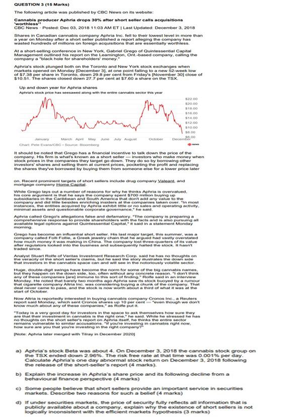 QUESTION 3 (15 Marks) The following article was published by CBC