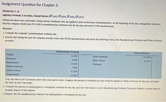  Assignment Question for Chapter 5: PROBLEM 5-18 Modusa Products uses a