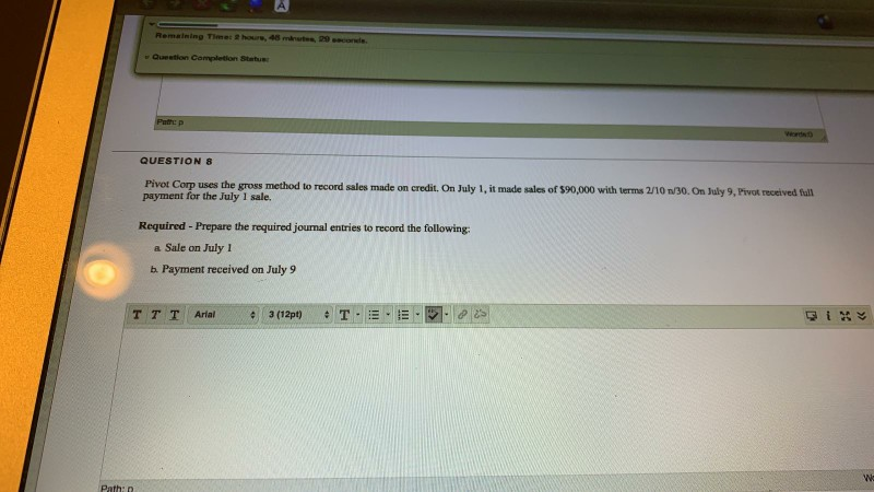 Remaining Time 2 hour, mint con Question Completion Statue QUESTIONS Pivot