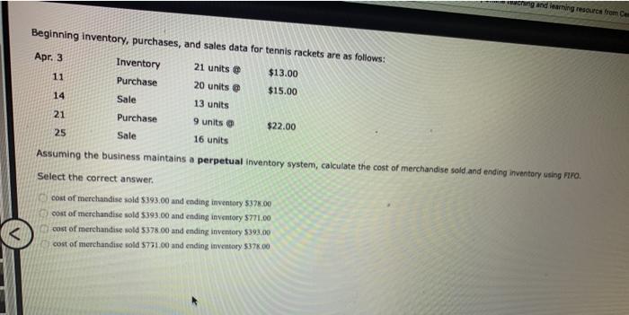  crg and learning resource from Ce 11 Beginning inventory, purchases, and