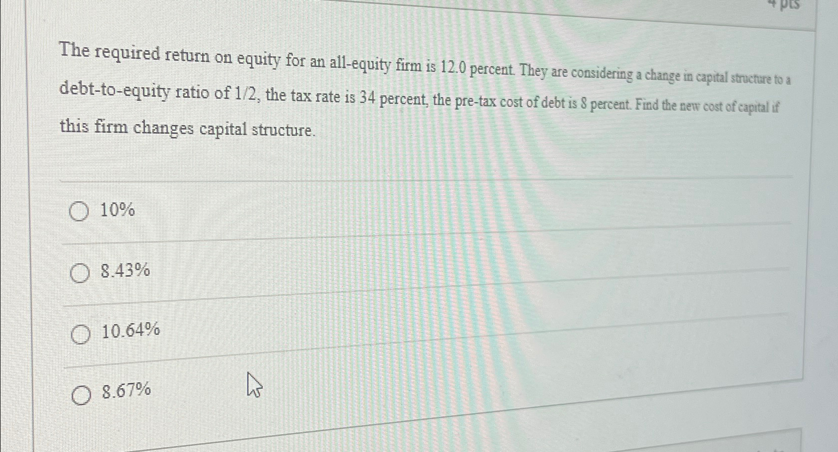  The required return on equity for an all-equity firm is 12.0