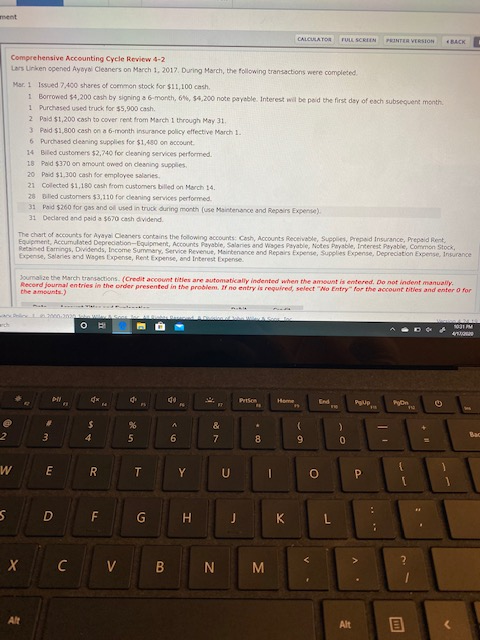 CALCULATOR FULL SCREEN PRINTER VERSION BACK Comprehensive Accounting Cycle Review 4-2