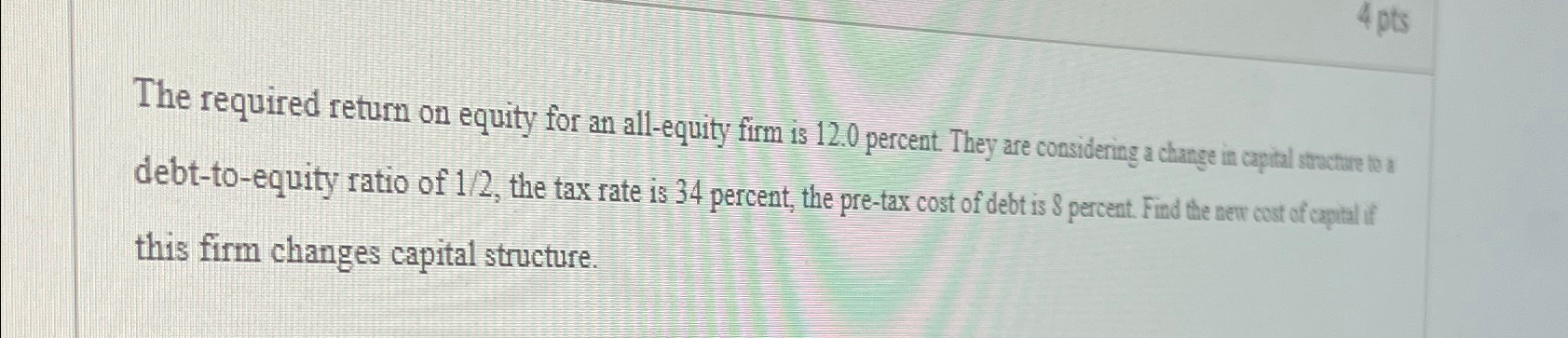  The required return on equity for an all-equity firm is 12.0
