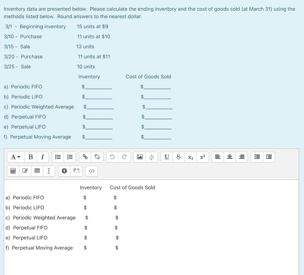 Inventory data are presented below. Please calculate the ending inventory and