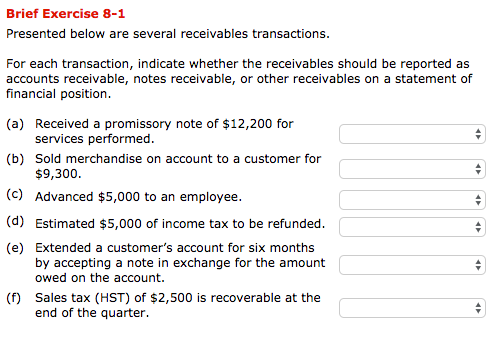  Brief Exercise 8-1 Presented below are several receivables transactions. For each