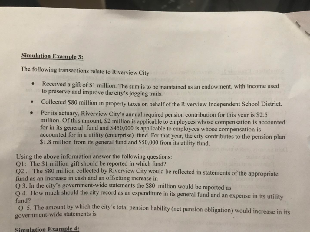  Simulation Example 3: The following transactions relate to Riverview City Received