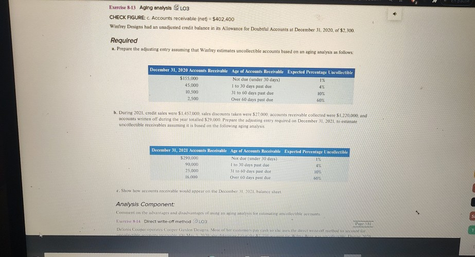EN LES Exercise 8-13 Aging analysis 03 CHECK FIGURE: C. Accounts