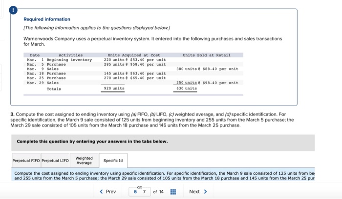  just need help with Specific ID Required information The following information