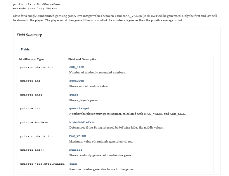  The Driver Need help with the methods. public class RandGuessGame extends