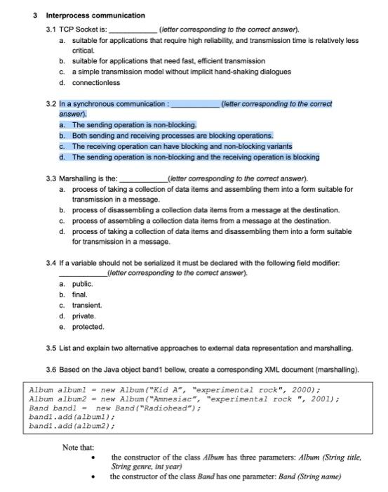  3 Interprocess communication 3.1 TCP Socket is: (letter corresponding to the