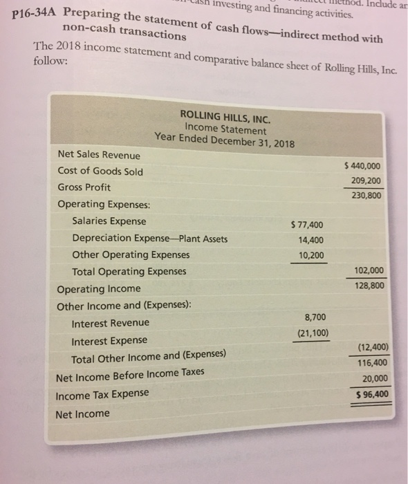  Onlash investing and financing activities. Fullt method. Include ar P16-34A Preparing