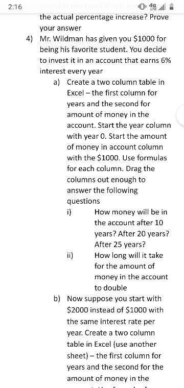 Use an Excel Sheet to answer the question 2:16 the actual