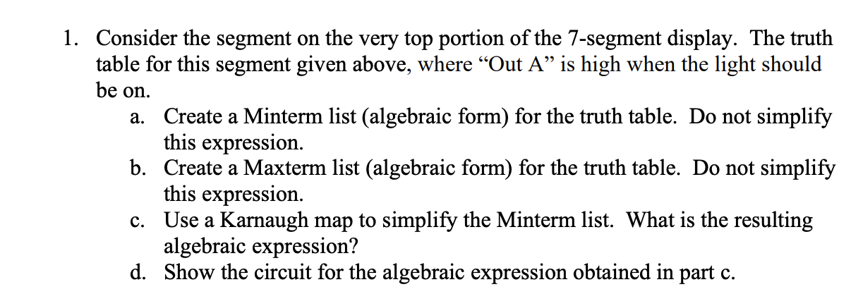 a 4-bit input, and creates 7 outputs. Each output indicates whether a