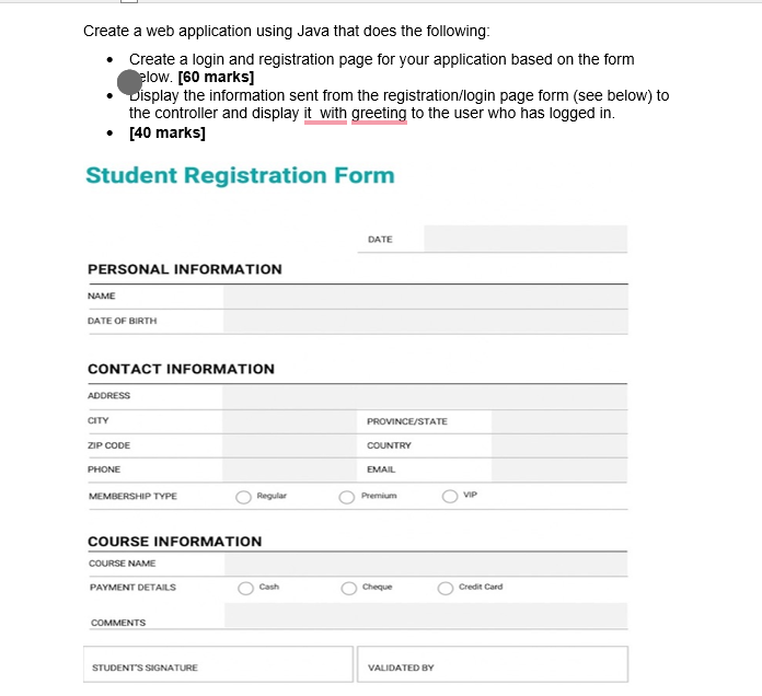  Create a web application using Java that does the following: -