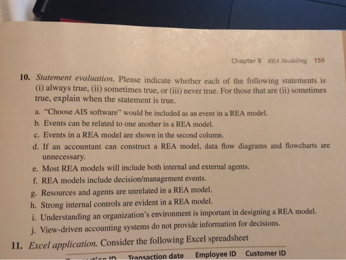  Ch 8 # 10 Chapter 8 REA Modeling 159 10. Statement