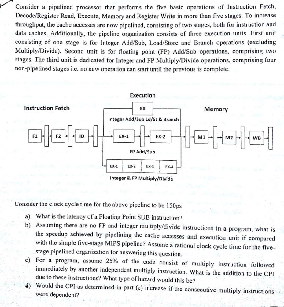  Consider a pipelined processor that performs the five basic operations of