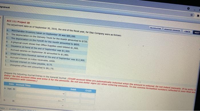  gnment CALCULATOR PRINTER VERSION 4 SACK NEXT ACC 111 Project 1