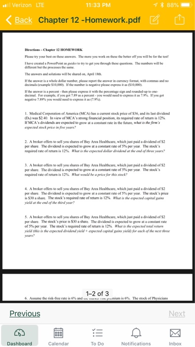  Verizon LTE 11:33 PM * 88% Back Chapter 12 -Homework.pdf Directieas-Chapter