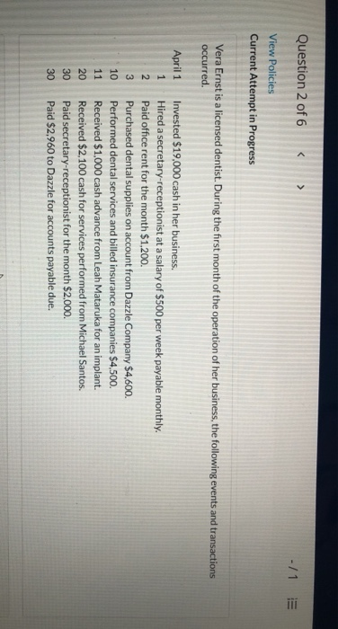  Question 2 of 6 -/1 E View Policies Current Attempt in