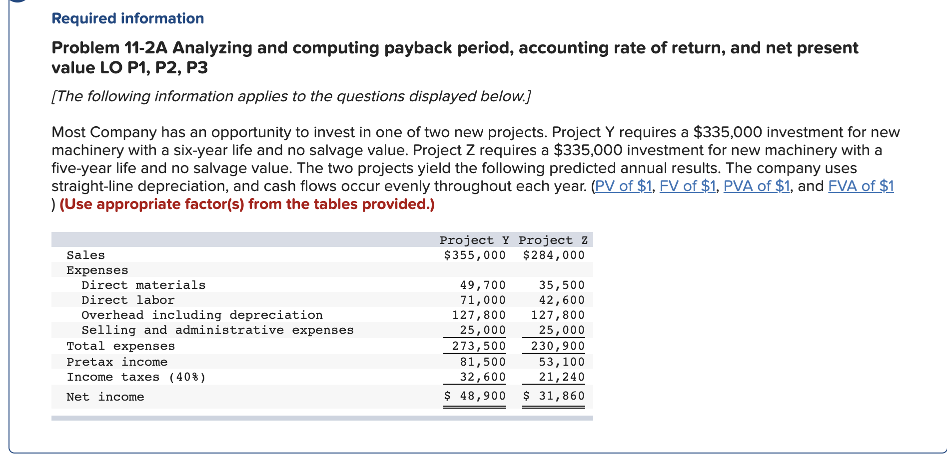Required: 1. Compute each project's annual expected net cash flows. Project