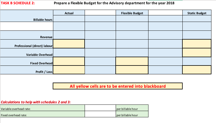 flexible budget for T&K Solutions Advisory Service using the proforma in Schedule