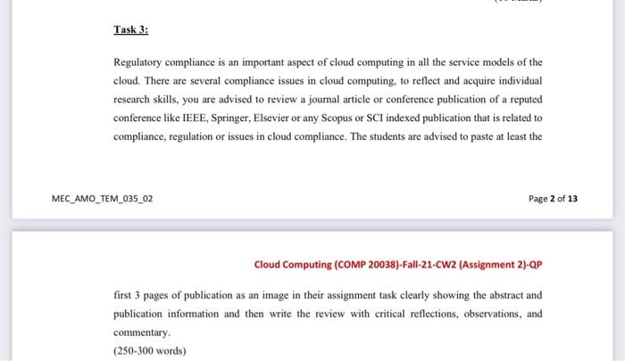 new answer Task 3: Regulatory compliance is an important aspect of cloud