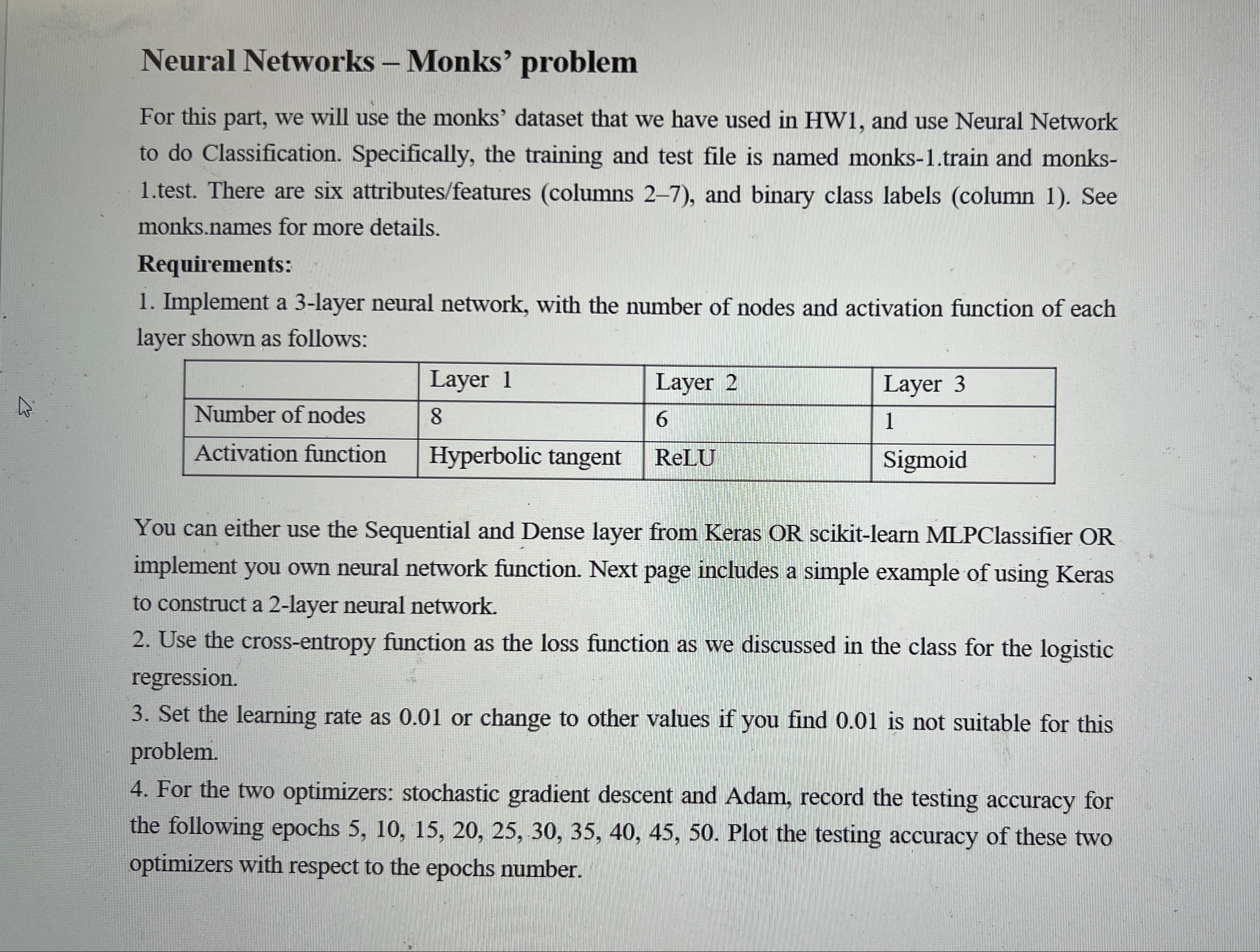  Using the monks data set, monks-1.train and monks-1.test that has six