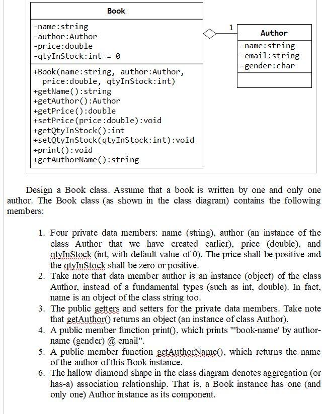 Code should Be in C++ Book 1 Author -name: string -email:string -gender:char