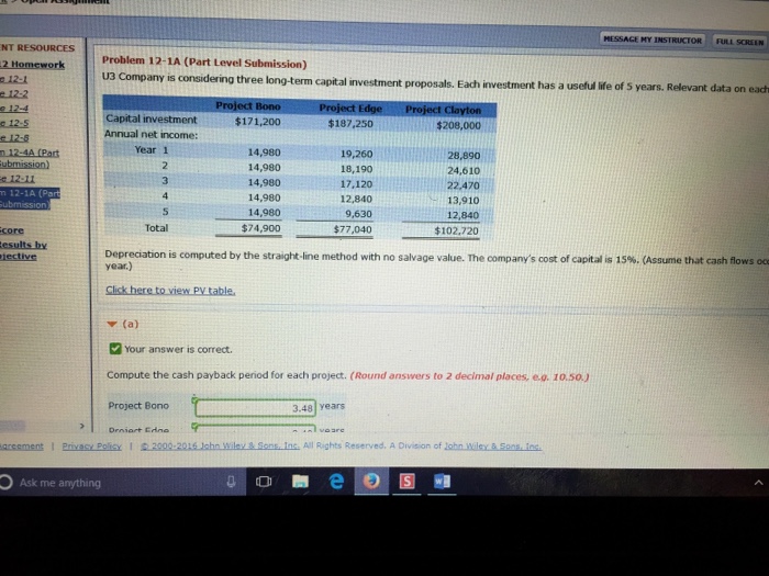  MESSACE MY INSTRUCTOR FULL SCREEN NT RESOURCES Problem 12-1A (Part Level