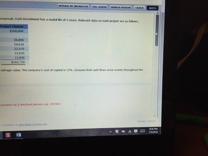 Submission) U3 Company is considering three long-term capital investment proposals. Each a