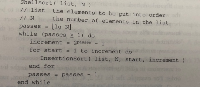 of the pseudo code. InsertionSort ( list, N) // list the elements
