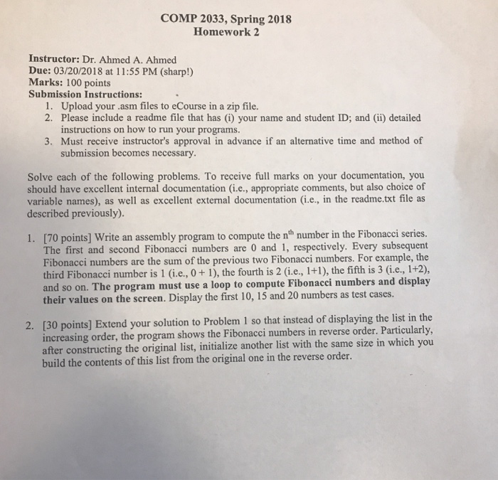  Please use in visual studios (.asm files) COMP 2033, Spring 2018