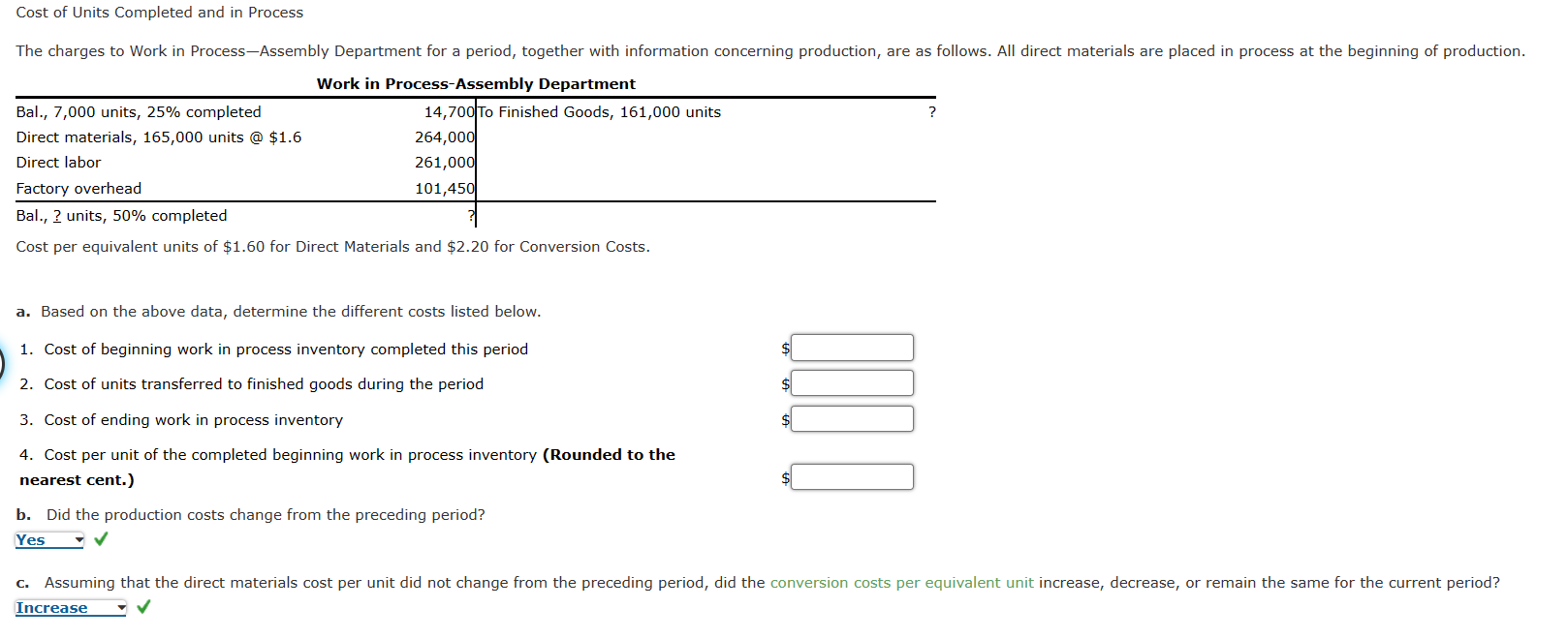  Cost of Units Completed and in Process