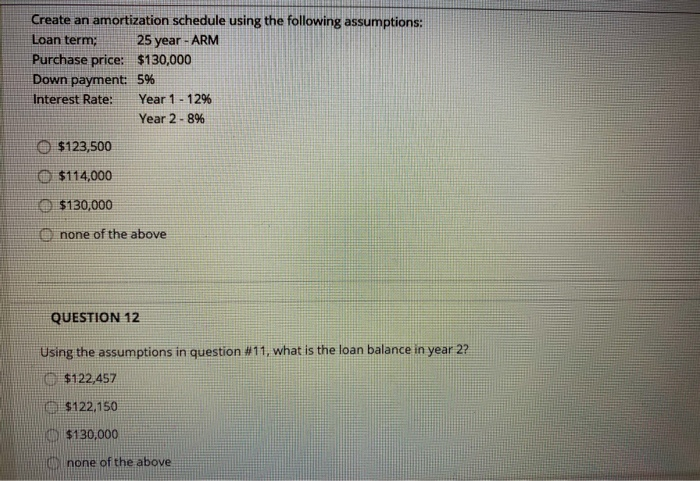  Create an amortization schedule using the following assumptions: Loan term; 25