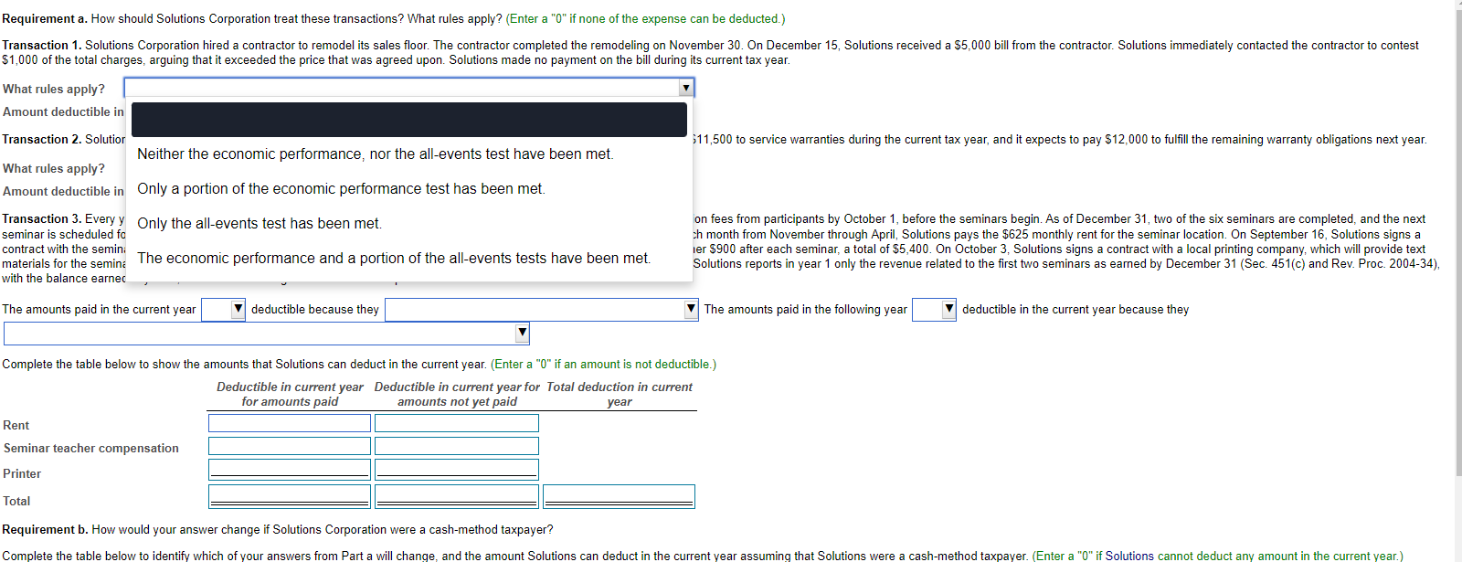 What rules apply? Amount deductible in current year vith the balance earned