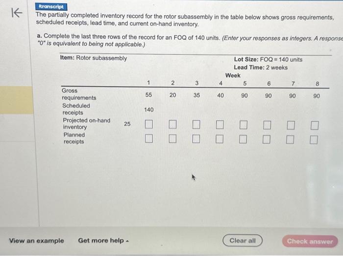 (Enter your responses as integers. A response of "0" is equivalent to