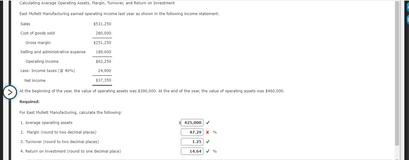  Calculating Average Operating Assets, Margin, Turnover, and Return on Investment East