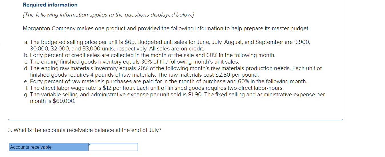 provided the following information to help prepare its master budget: a. The