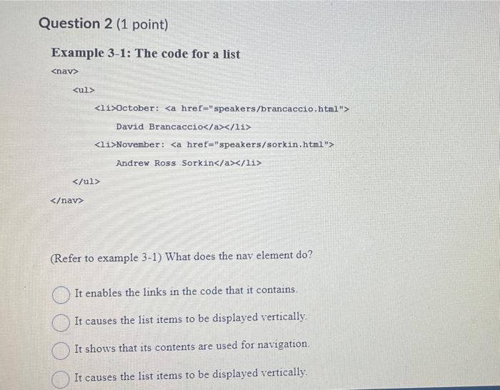  Example 3-1: The code for a list nav (Refer to example
