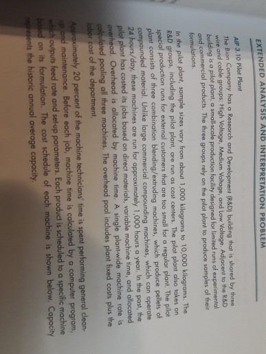 EXTENDED ANALYSIS AND INTERPRETATION PROBLEM AIP 3.10 Pilot Plant The Bion