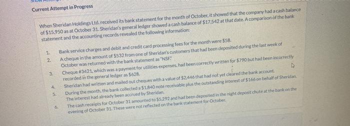  Current Attempt in Progress When Sheridan Holdings Ltd. received its bank