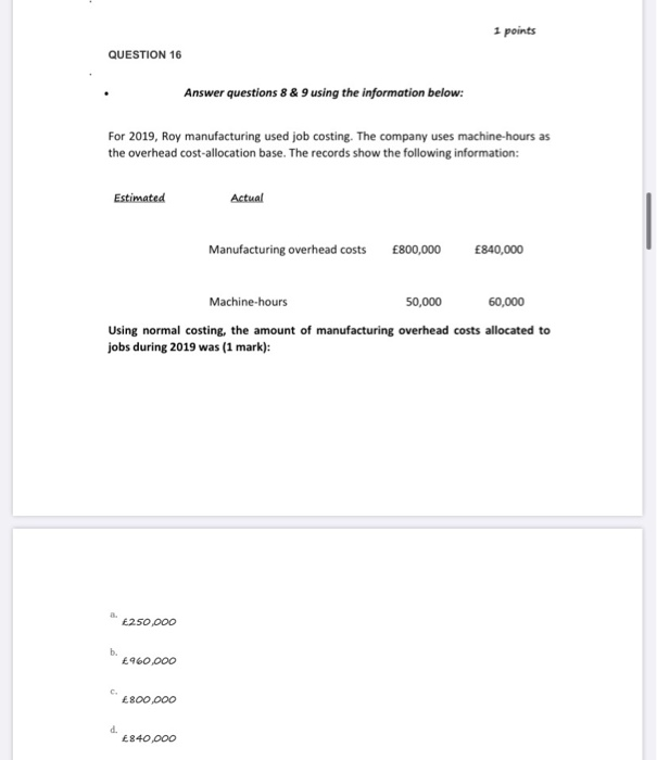  plz answer 5 of them 1 points QUESTION 16 Answer questions