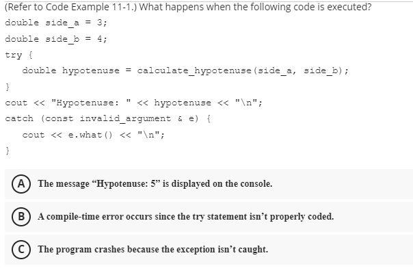 the following code is executed? double side_a =3; double side_b =4; try