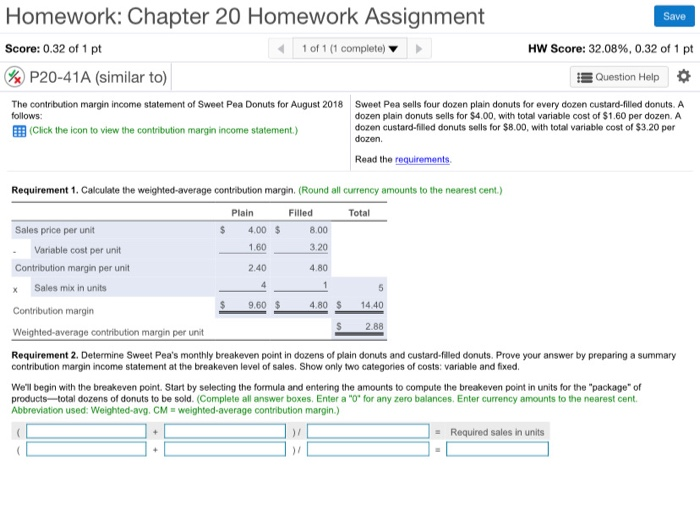  Homework: Chapter 20 Homework Assignment Save Score: 0.32 of 1 pt