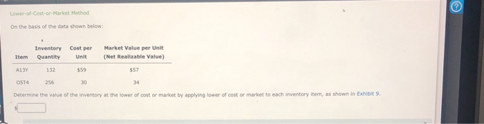  Lower-of-cost-or-Market Method On the basis of the data shown below: Inventory